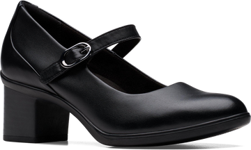 Quarter turn view Women's Clarks Footwear style name Shaya Jane in color BLK LEA. Sku: 26182996