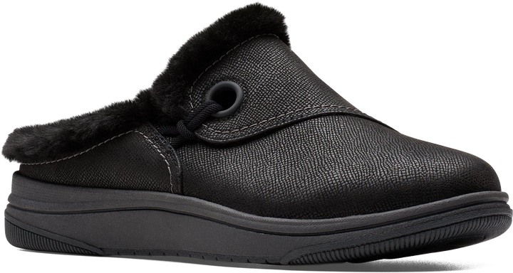 Quarter turn view Women's Clarks Footwear style name Breeze Myth in color BLACK. Sku: 26184186