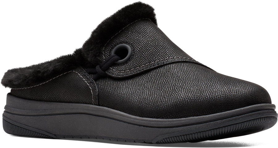 Quarter turn view Women's Clarks Footwear style name Breeze Myth in color BLACK. Sku: 26184186
