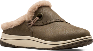 Quarter turn view Women's Clarks Footwear style name Breeze Myth in color DK OLIVE. Sku: 26184187