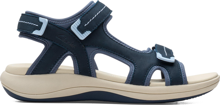Quarter turn view Women's Clarks Footwear style name Mira Free in color Navy Nubuck. Sku: 26187251