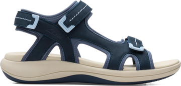Quarter turn view Women's Clarks Footwear style name Mira Free in color Navy Nubuck. Sku: 26187251