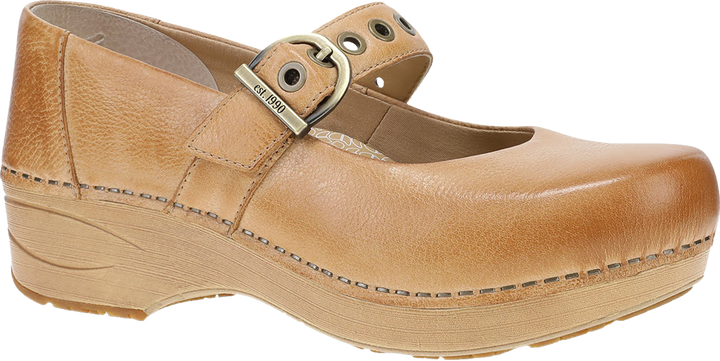 Quarter turn view Women's Dansko Footwear style name XP 2.0 Mary Jane in color Honey Distressed. Sku: 3960581421