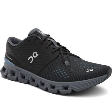 Quarter turn Men's On Running Footwear style name Cloud X 4 in color Black/ Chambray. Sku: 3ME30041446