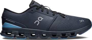 Quarter turn view Men's On Running Footwear style name Cloud X 4 in color Navy/ Gourami. Sku: 3ME30044739