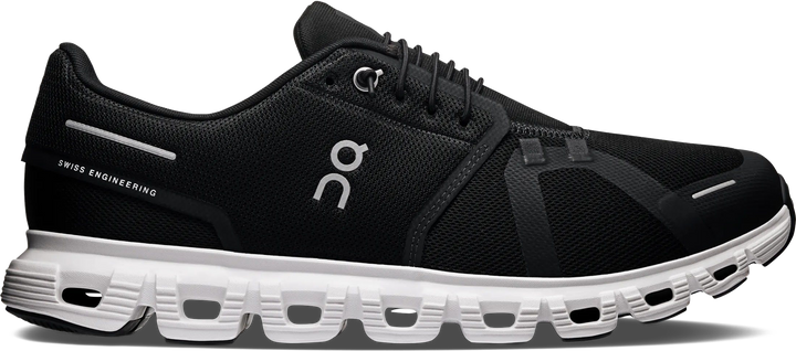 Quarter turn view Men's On Running Footwear style name Cloud 6 in color Black/ White. Sku: 3MF10070299