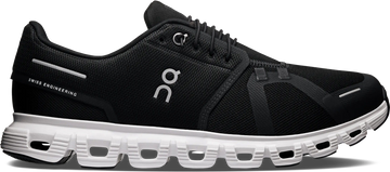 Quarter turn view Men's On Running Footwear style name Cloud 6 in color Black/ White. Sku: 3MF10070299