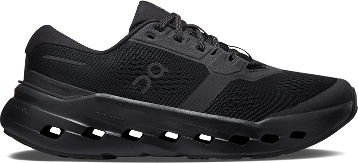 Quarter turn view Men's On Running Footwear style name Cloudrunner 3 in color Black/ Black. Sku: 3MG10071043