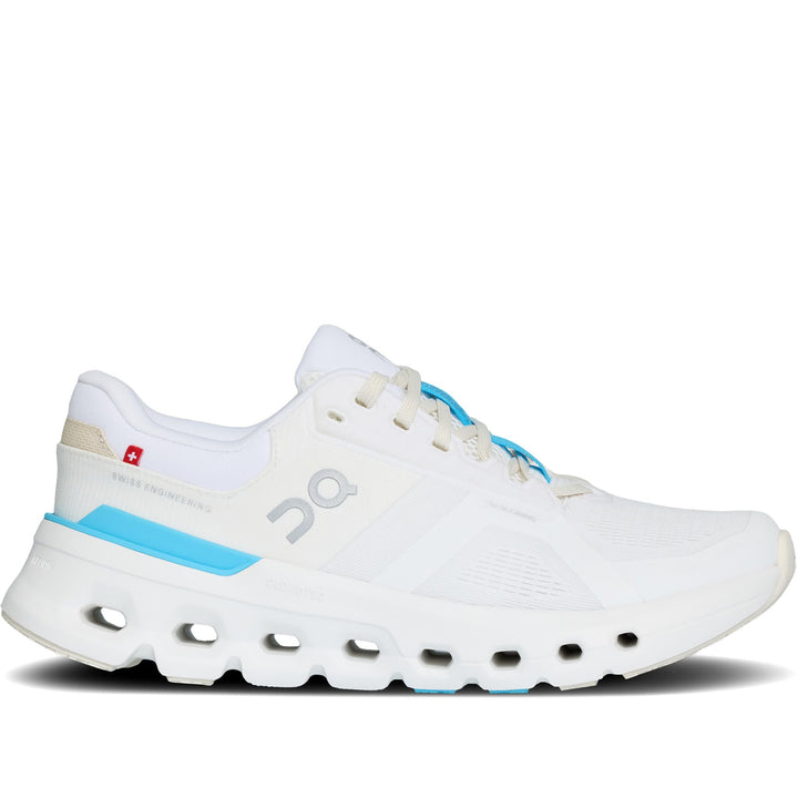 Quarter turn Women's On Running Footwear style name Cloudrunner 2 in color White Horizon. Sku: 3WE10133195