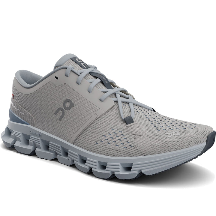 Quarter turn Women's On Running Footwear style name Cloud X 4 in color Silver/ Chambray. Sku: 3WE30073278