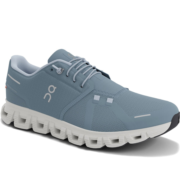Quarter turn Women's On Running Footwear style name Cloud 6 in color Chambray/ White. Sku: 3WF10061508