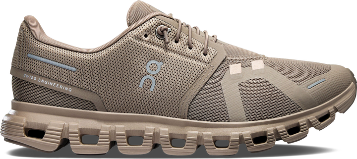 Quarter turn view Women's On Running Footwear style name Cloud 6 in color Cinder/ Fog. Sku: 3WF10062566