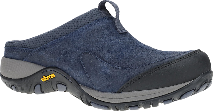 Quarter turn view Women's Dansko Footwear style name Pia Waterproof Clog in color Navy. Sku: 4368290200