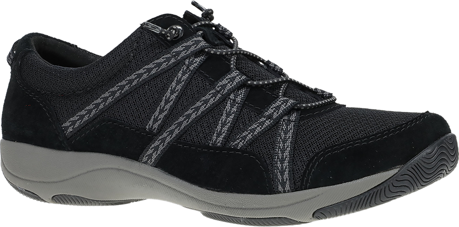 Quarter turn view Women's Dansko Footwear style name Harlyn Wide in color BLK/BLK SD. Sku: 4856100210