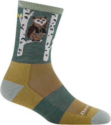 Quarter turn view Women's Darn Tough Sock style name Critter Club in color Sage. Sku: 5001-OWLGREEN