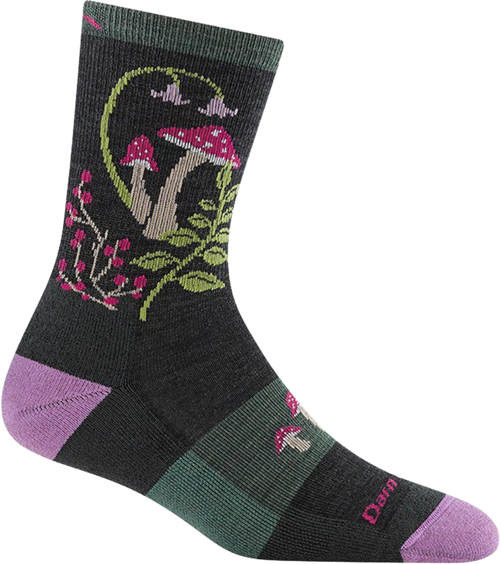 Quarter turn view Women's Darn Tough Sock style name Mellow Mushrooms in color Charcoal. Sku: 5026-CHARCOAL