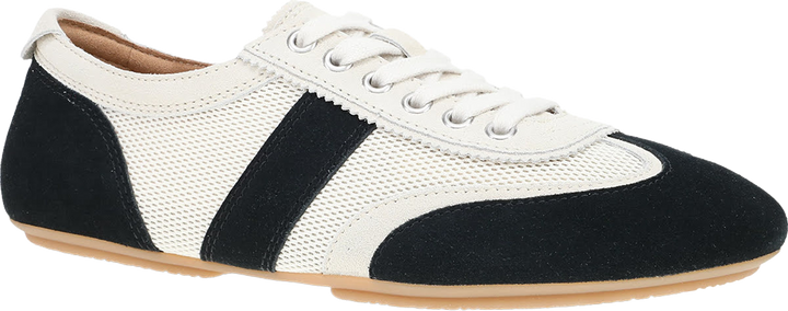 Quarter turn view Women's Dansko Footwear style name Milana in color Black/ Vanilla Suede. Sku: 5707020300