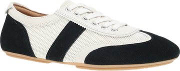 Quarter turn view Women's Dansko Footwear style name Milana in color Black/ Vanilla Suede. Sku: 5707020300