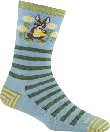 Quarter turn view Women's Darn Tough Sock style name Animal Haus in color Bunny Blue. Sku: 6037-BUNNYBLUE