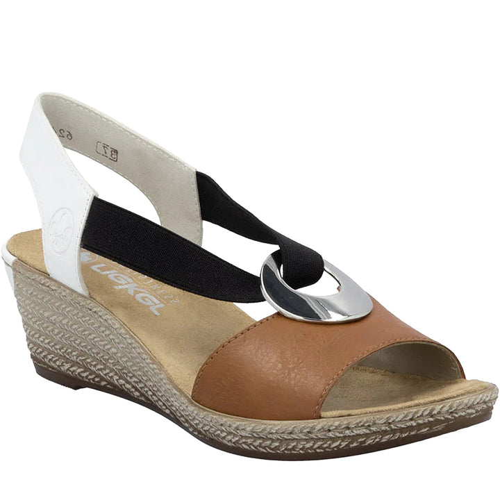Quarter turn Women's Rieker Footwear style name Fanni H6 in color Cayenne/ Weiss. Sku: 624H6-24