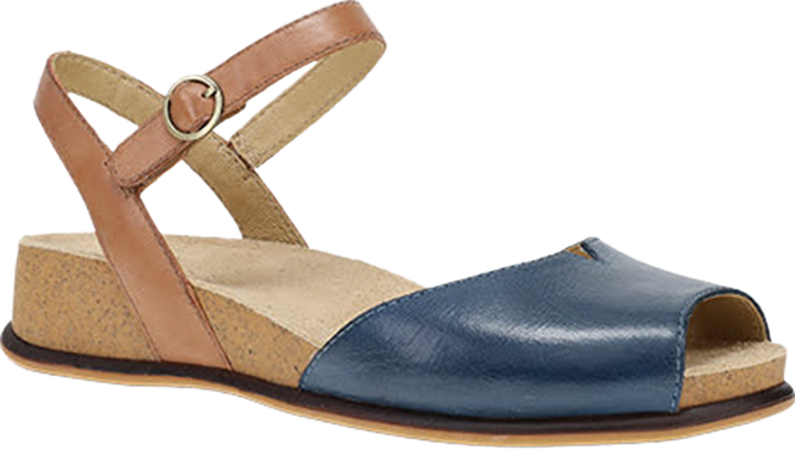Quarter turn view Women's Dansko Footwear style name Cass in color Blue/ Tan. Sku: 7801050300