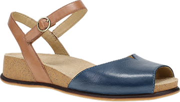 Quarter turn view Women's Dansko Footwear style name Cass in color Blue/ Tan. Sku: 7801050300