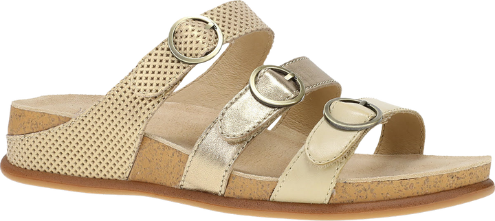 Quarter turn view Women's Dansko Footwear style name Campbell in color Gold Multi. Sku: 7802300300