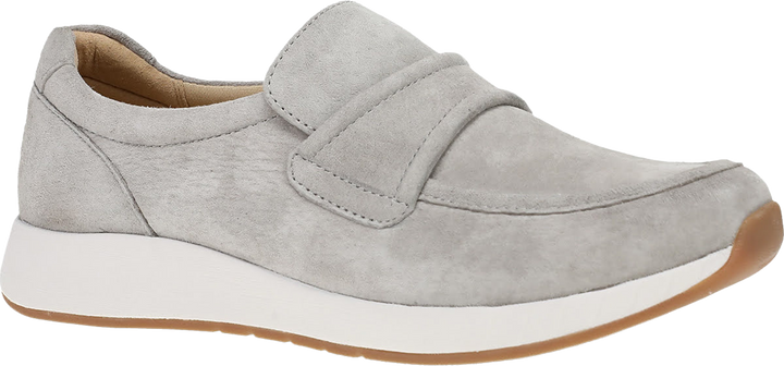 Quarter turn view Women's Dansko Footwear style name Clementine in color Light Grey Nubuck. Sku: 8603240300