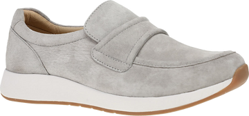 Quarter turn view Women's Dansko Footwear style name Clementine in color Light Grey Nubuck. Sku: 8603240300