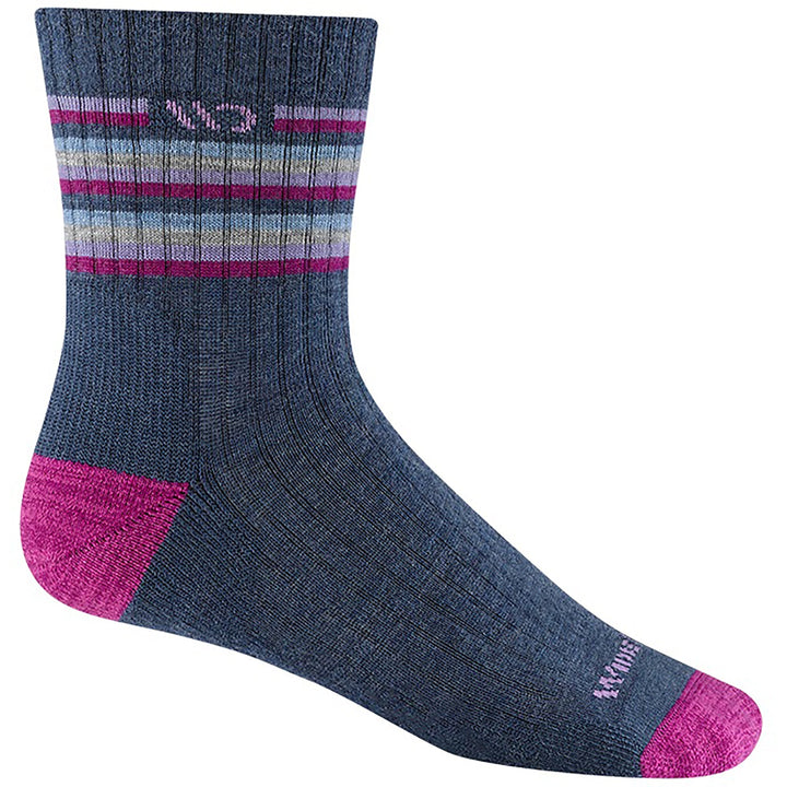 Quarter turn Men's Wide Open Sock style name Multi Stripe Cushion Micro Crew in color Denim    . Sku: 9502-DENIM