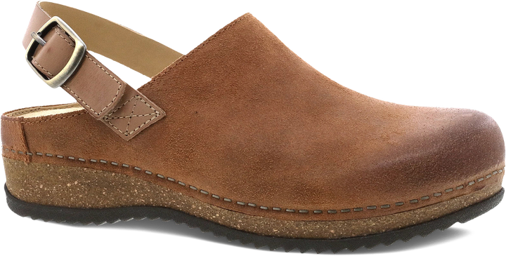 Quarter turn view Women's Dansko Footwear style name Merrin in color TAN BUR SD. Sku: 9605375300