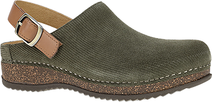 Quarter turn view Women's Dansko Footwear style name Merrin in color OLV EMB SD. Sku: 9605825300