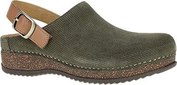 Quarter turn view Women's Dansko Footwear style name Merrin in color OLV EMB SD. Sku: 9605825300