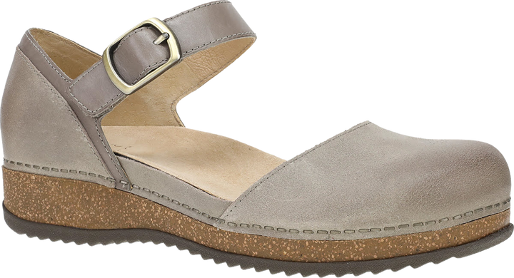 Quarter turn view Women's Dansko Footwear style name Mae in color Taupe Suade. Sku: 9613155300