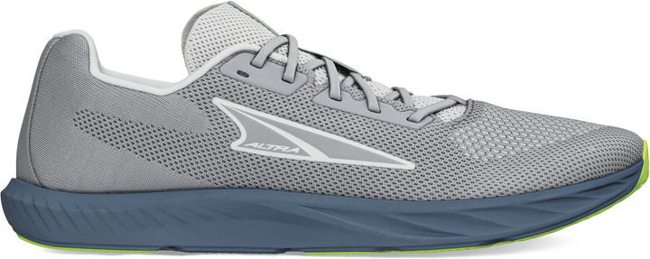 Quarter turn view Men's Altra Footwear style name Escalante 4 in color Gray/ Lime. Sku: AL0A85NE-232