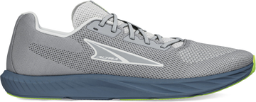 Quarter turn view Men's Altra Footwear style name Escalante 4 in color Gray/ Lime. Sku: AL0A85NE-232