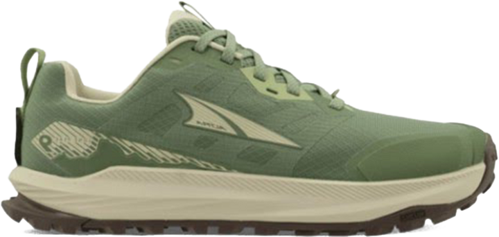 Quarter turn view Women's Altra Footwear style name Lone Peak 9 Wide in color Green. Sku: AL0A85PS-330