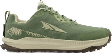 Quarter turn view Women's Altra Footwear style name Lone Peak 9 Wide in color Green. Sku: AL0A85PS-330