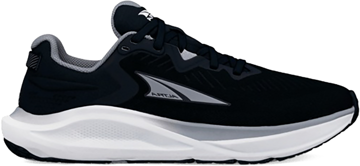Quarter turn view Women's Altra Footwear style name Paradigm 8 in color BLK/WHT. Sku: AL0A85RN-010