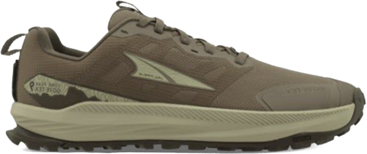 Quarter turn view Men's Altra Footwear style name Lone Peak 9 Gore-Tex in color Taupe. Sku: AL0A85UJ-923