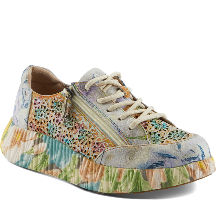 Quarter turn Women's L'Artiste Footwear style name Bloomington in color Beige Mult. Sku: BLOOMINGTON-BGE