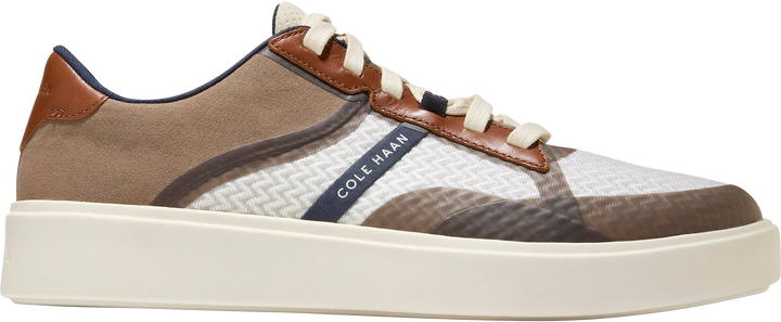 Quarter turn view Men's Cole Haan Footwear style name Grand Crosscourt Winner in color Ivory British Tan. Sku: C43792