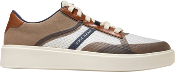 Quarter turn view Men's Cole Haan Footwear style name Grand Crosscourt Winner in color Ivory British Tan. Sku: C43792