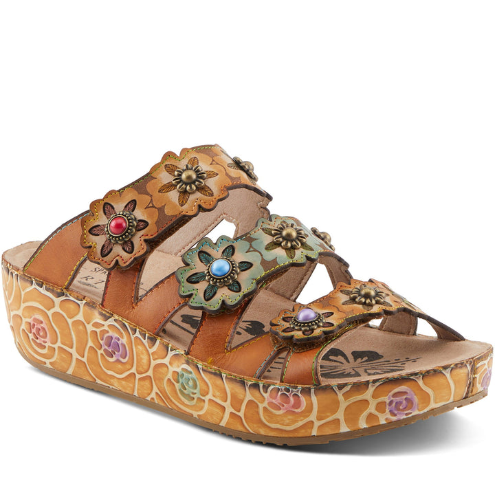 Quarter turn Women's L'Artiste Footwear style name Cuddlecake in color Camel Mult. Sku: CUDDLECAKE-CAM