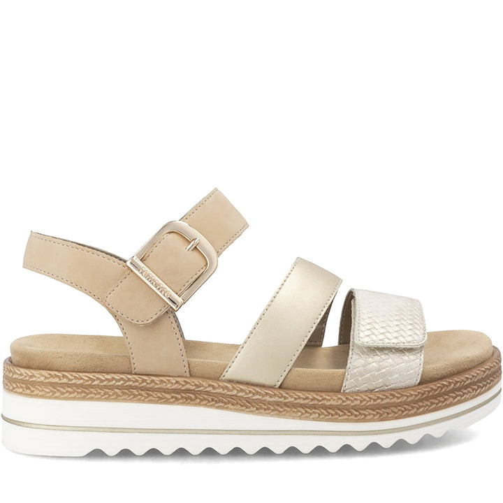 Quarter turn Women's Remonte Footwear style name Jocelyn 55 in color Muschel/ Tan. Sku: D0Q55-91