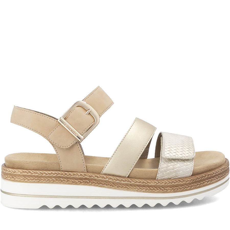 Quarter turn Women's Remonte Footwear style name Jocelyn 55 in color Muschel/ Tan. Sku: D0Q55-91