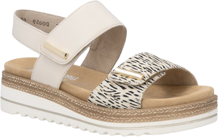 Quarter turn view Women's Remonte Footwear style name Jocelyn 59 in color Beige/ Gold/ Porzellan. Sku: D0Q59-60