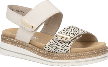 Quarter turn view Women's Remonte Footwear style name Jocelyn 59 in color Beige/ Gold/ Porzellan. Sku: D0Q59-60