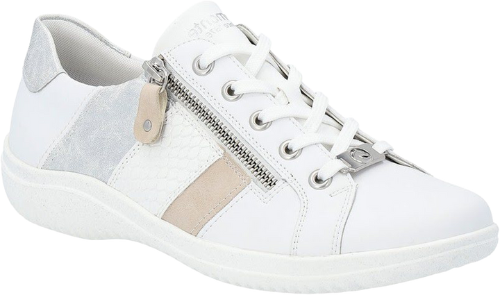 Quarter turn view Women's Remonte Footwear style name Louann 00 in color Weiss/ Rose/ White/ Ice. Sku: D1E00-81