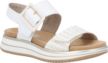 Quarter turn view Women's Remonte Footwear style name Jocelyn 53 in color Weiss/ Gold. Sku: D1J53-81